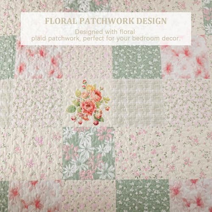 Mybedsoul Beige Boho Quilts Queen Size, Patchwork Reversible Bedding Set