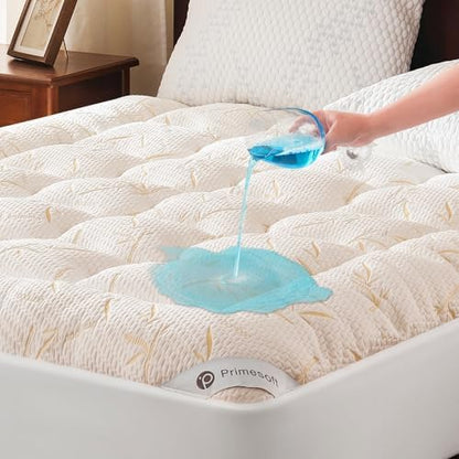 PRIMESOFT King Size Mattress Topper, Thick Pillow Top Mattress Pad，Up to 21 Inch Deep Pocket,Soft Breathable Mattress Pad for Back Pain, Waterproof Protector Cover(Beige)