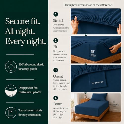 CLOUDSCAPE Millennium Series Egyptian Cotton Sheets Twin Size, DarkDenim