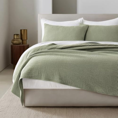 EVERGRACEHOME Cotton Ribbed Matelassé Coverlet Set, Queen Size, Dried Sage