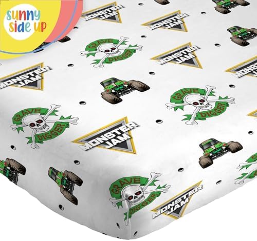 Sunny Side Up Monster Jam Grave Digger Full Sheet Set - 4 Piece Kids Bedding Set Includes Pillow Cover - Super Soft Microfiber Sheets