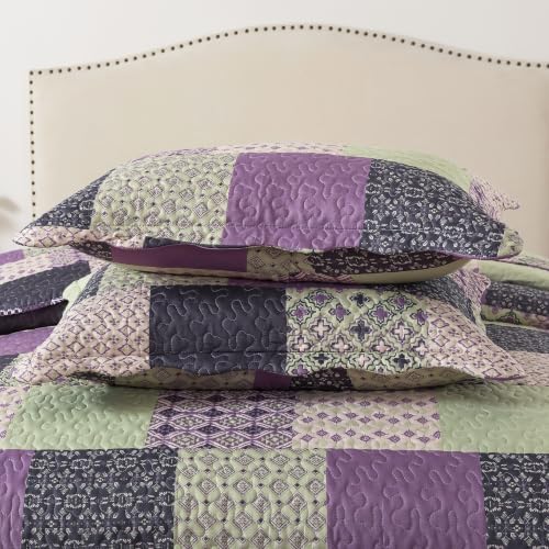 HoneiLife Quilt Sets King Size - Microfiber Quilts 3-Pieces, Lightweight Bedspreads for King Bed Use, Checkered Coverlets Vintage Bed Cover King Quilt Bedding Set All Season Quilts