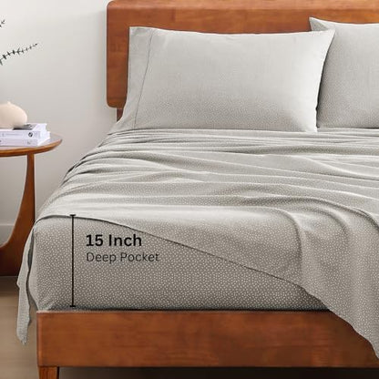 LANE LINEN 100% Organic Cotton Twin Bed Sheet Set, Luxury Hotel Style Fade Resistant Deep Pocket Machine Washable Twin Size Sheet Set, Eco Friendly Mercerized Cotton Sheets- Grey(White Dot)
