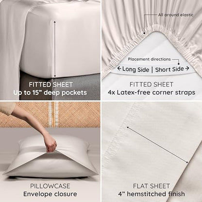 Bambaw 100% Viscose Derived from Bamboo Twin Size Sheets Set – 4-Piece Cooling Twin Sheets Set, Lightweight, Silky Soft & Breathable, Helps Keep You Cool & Dry All Night (Sand)