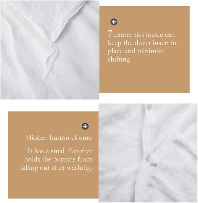 Simple&Opulence 100% Washed Linen Duvet Cover with Pom Pom Trim, Natural French Flax Bedding Set Soft Breathable,1 Farmhouse Boho Comforter Cover and 2 Pillow Shams(Queen,Pure White)
