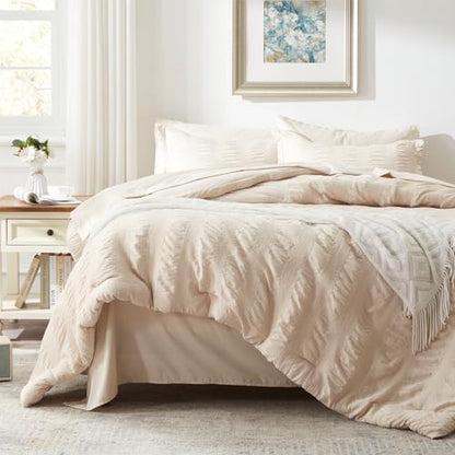 Zzlpp King Size Comforter Set 7 Piece, Beige Bed in a Bag King Bedding Sets