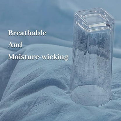 NEXHOME PRO Duvet Cover Set Queen Size Linen Look Textured Organic Natural 100% Washed Cotton Duvet Cover Blue 3 Pieces Bedding Set with Zipper Closure and Corner Ties, Breathable (No Comforter)