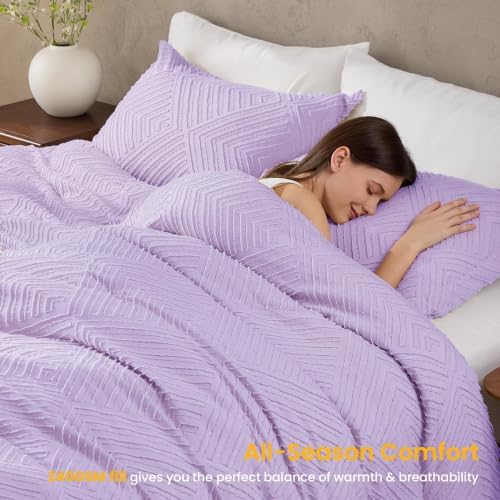 JOLLYVOGUE Twin/Twin XL Comforter Set, Boho Tufted 2PCS Bed Set, Purple