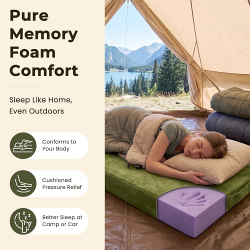 BDEUS Memory Foam Camping Mattress Pad 3inch Cot Size Waterproof Roll Up Bed Sleeping Mat for Adults Portable Roll Up Mattress for Travel Guest Floor Bed Cot Mattress Pad for Car, Tent