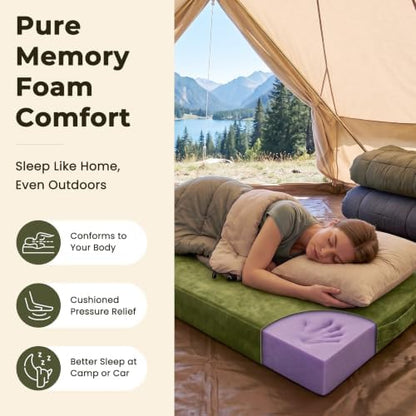 BDEUS Memory Foam Camping Mattress Pad 3inch Cot Size Waterproof Roll Up Bed Sleeping Mat for Adults Portable Roll Up Mattress for Travel Guest Floor Bed Cot Mattress Pad for Car, Tent