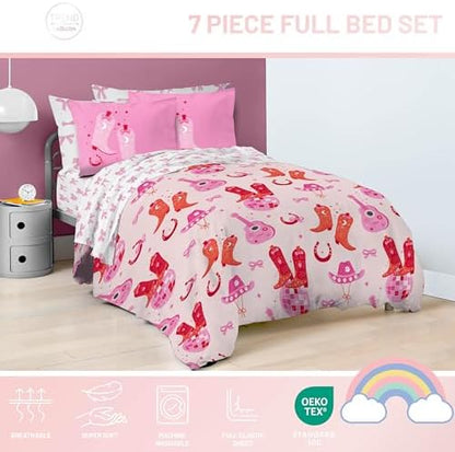 Trend Collector Cowgirl Full Comforter Set 7 Piece Kids Bedding, Pink