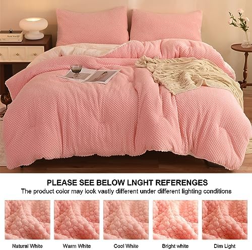 LLanCL 3D Jacquard Design Comforter Set, Ultra-Soft Warm Twin Size Sherpa Fur Plush 2-Pieces Sets Luxury Cozy Bedding with 1 Pillowcase (68"x90", Pink)