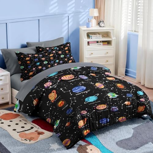 Nesker Full Comforter Set for Boys, 7 Pieces Galaxy Space Bedding for Kids