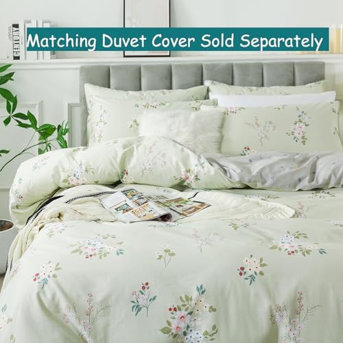 FADFAY Twin XL Floral Sheets for College Girls Premium Percale Cotton Flower Pattern Bed Sheet Sage Green Shabby Vintage Chic Bedding Dorm Room Soft Breathable Deep Pocket Fitted Sheet, 4Pcs