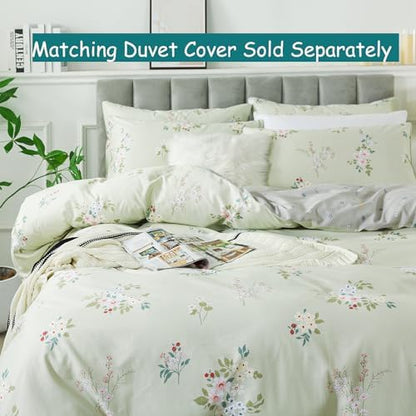 FADFAY Twin XL Floral Sheets for College Girls Premium Percale Cotton Flower Pattern Bed Sheet Sage Green Shabby Vintage Chic Bedding Dorm Room Soft Breathable Deep Pocket Fitted Sheet, 4Pcs