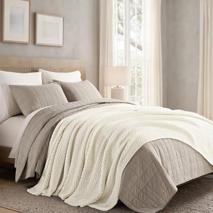 EVERGRACEHOME Chunky Chenille Knit Throw Blanket, 108x92, Ivory White
