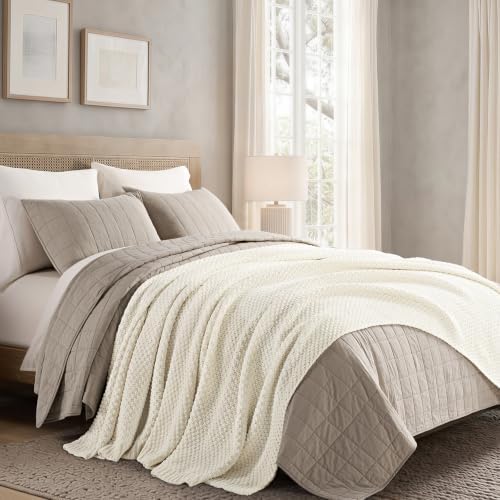 EVERGRACEHOME Chunky Chenille Knit Throw Blanket, 90 x 90, Ivory White