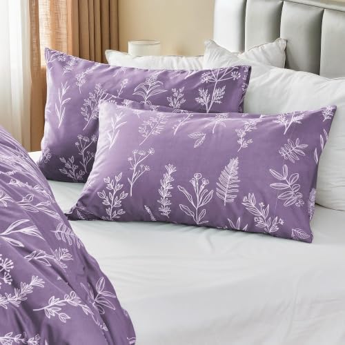 MUXHOMO Duvet Cover Twin/Twin XL Size Set, Reversible Floral Grayish Purple Duvet Cover with Zipper Closure, 2 Pieces Botanical Patterns Soft Bedding Set with 4 Ties (68"x90", 1 Pillow Case)