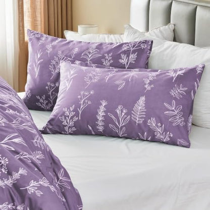 MUXHOMO Duvet Cover Twin/Twin XL Size Set, Reversible Floral Grayish Purple Duvet Cover with Zipper Closure, 2 Pieces Botanical Patterns Soft Bedding Set with 4 Ties (68"x90", 1 Pillow Case)