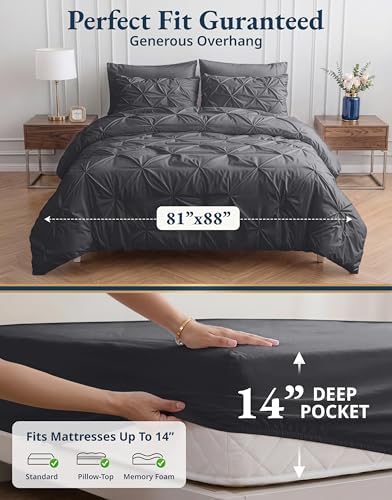 LANE LINEN 7 Piece Full Comforter Microfiber Down Alternative Soft - Grey