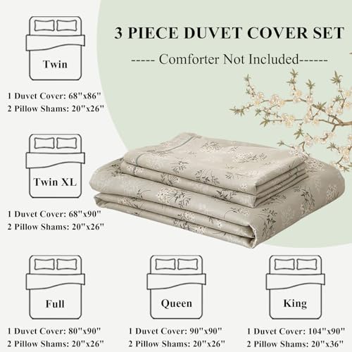 LifeTB Boho Floral Duvet Cover Full Cotton Aesthetic Floral Bedding Sets Full Vintage Garden Floral Comforter Cover Beige Sage Green Floral Botanical Duvet Cover with Zipper Closure 4 Ties