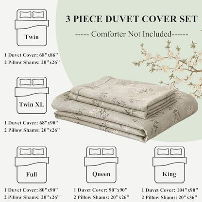 LifeTB Boho Floral Duvet Cover Full Cotton Aesthetic Floral Bedding Sets Full Vintage Garden Floral Comforter Cover Beige Sage Green Floral Botanical Duvet Cover with Zipper Closure 4 Ties