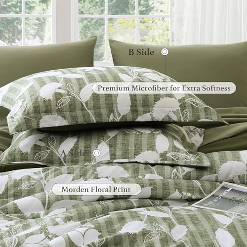 BLOOMHAVEN King Size Comforter Set-7 Pieces Green Floral Bed in a Bag King