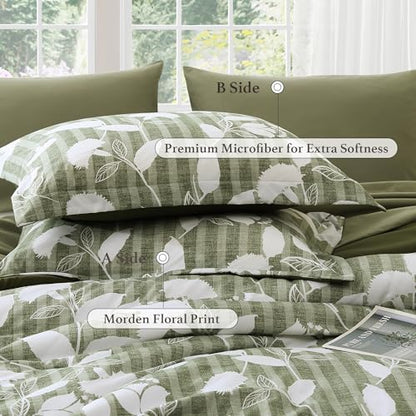 BLOOMHAVEN King Size Comforter Set-7 Pieces Green Floral Bed in a Bag King