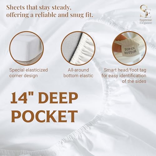 SUPREME ELEGANCE Twin XL Deep Pocket Sheets, 100% Organic Cotton, Dark Blue