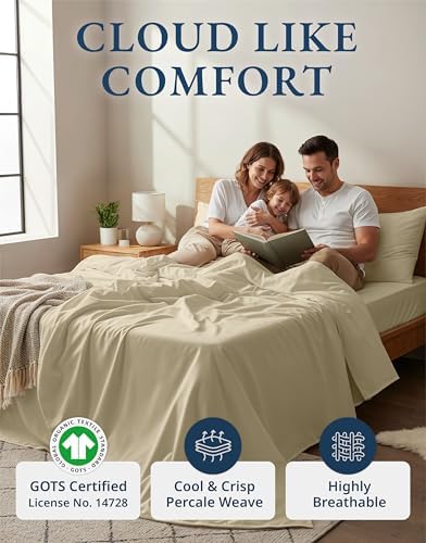 LANE LINEN California King Bed Sheets 100% Organic Cotton Cooling - Linen