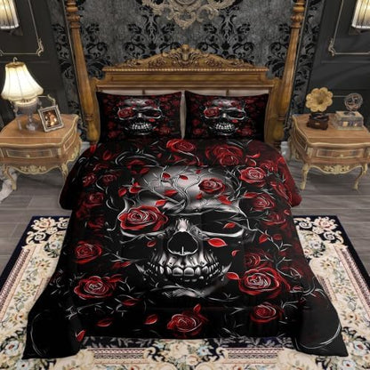 Feelyou Gothic Skull Comforter Set Queen Size Bedding Set