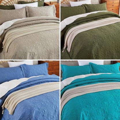 EVENHUG Oversized Quilts Set King Size 3 Piece Bedding Set Reversible Bedspread with 2 Pillow Shams Coverlet Lightweight Soft Bed Cover for All Season(120"X120",Beige)