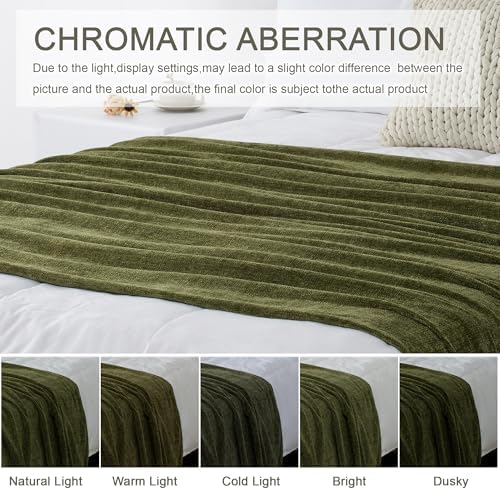 Chenille Throw Blanket for Couch 60" x 80" Twin, Olive Green