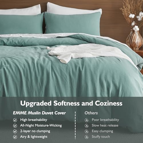 EMME Muslin Cotton Duvet Cover Set Linen Like Teal King