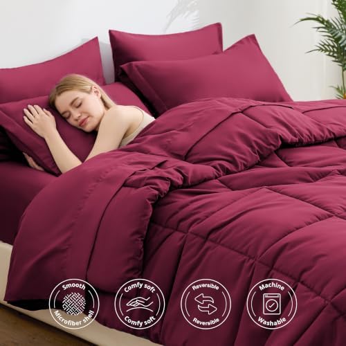 Love's cabin Plaid Twin XL Comforter Set, Burgundy