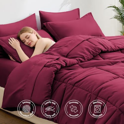 Love's cabin Plaid Twin XL Comforter Set, Burgundy