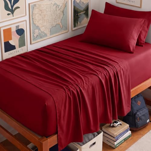 CozyLux Twin XL Sheet Set 4-Piece, 21-Inch Deep Pocket, Soft Brushed Feel