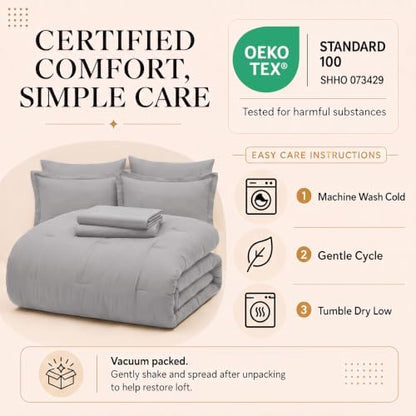 CozyLux King Size Comforter Set French Grey, 7 Pieces Bed in a Bag King Comforter Set with Sheets, Bedding Sets with Down Alternative Comforter, Sheets, Pillowcases & Shams, Soft All Seasons Bed Set