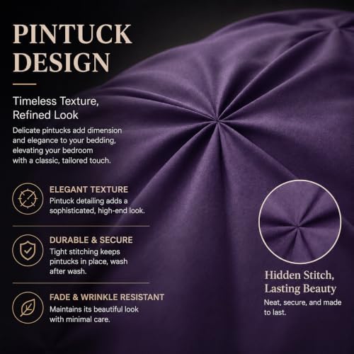 CozyLux King Size Comforter Set Purple, 7 Pieces Pintuck Bed in a Bag