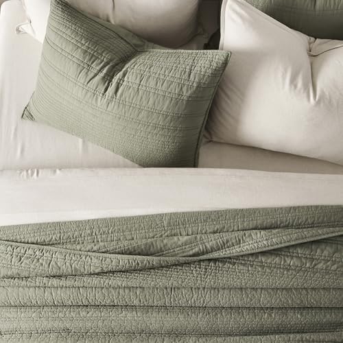 EVERGRACEHOME 100% Cotton Quilt Set Oversized Cal King, Olive Green