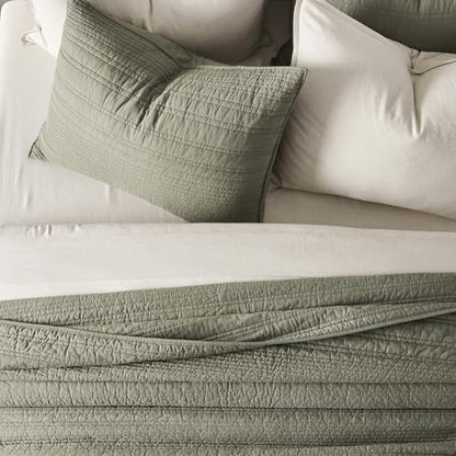 EVERGRACEHOME 100% Cotton Quilt Set Oversized Cal King, Olive Green