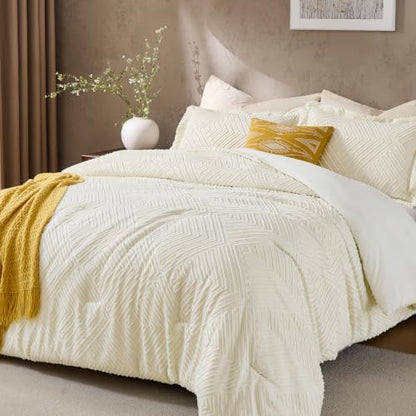 JOLLYVOGUE Twin/Twin XL Comforter Set, Boho Tufted 2PCS Bed Set, Ivory