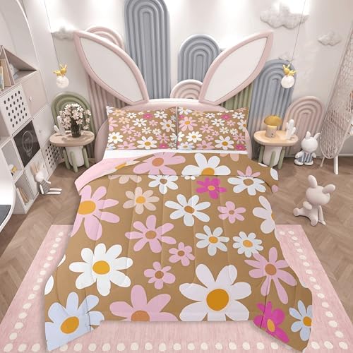 jejeloiu Cute Flower Comforter Set Colorful Bedding Set Twin Size 2 Pcs
