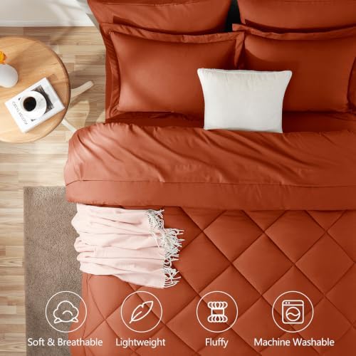 CozyLux Full Comforter Set 82"x86" Burnt Orange - 7 Piece Bed in a Bag