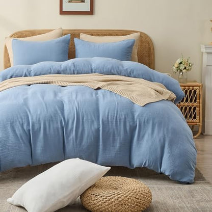MEISHANG Muslin Duvet Cover King Size - 100% Organic Cotton