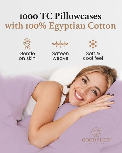 1000 TC Lavender King Pillowcases Set of 2 100% Egyptian Cotton Pillow Cases with Long Staple Cotton & Sateen Weave, Silky Soft Hotel - Like Bed Pillow Covers for Comfy Sleeping, Snug Fit