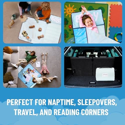Jay Franco Kids Nap Mat with Embedded Pillow & Blanket – Soft 46"x20" Microfiber Sleeping Bag with Name Tag & Handle for School, Travel, Sleepover