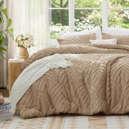BEDELITE Boho Comforter Set King - Tufted Boho Bedding Set, Khaki