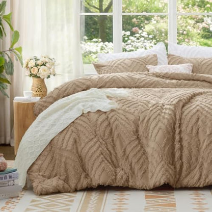 BEDELITE Boho Comforter Set King - Tufted Boho Bedding Set, Khaki