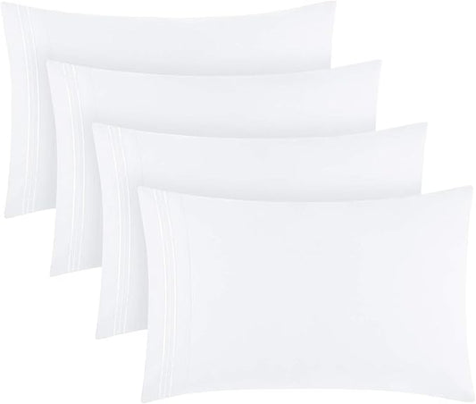 Mellanni Pillow Cases Set - 4 PC Iconic Collection Pillowcases - Hotel Luxury, Extra Soft, Cooling Pillow Covers - Wrinkle, Fade, Stain Resistant (King 20" x 40", White)